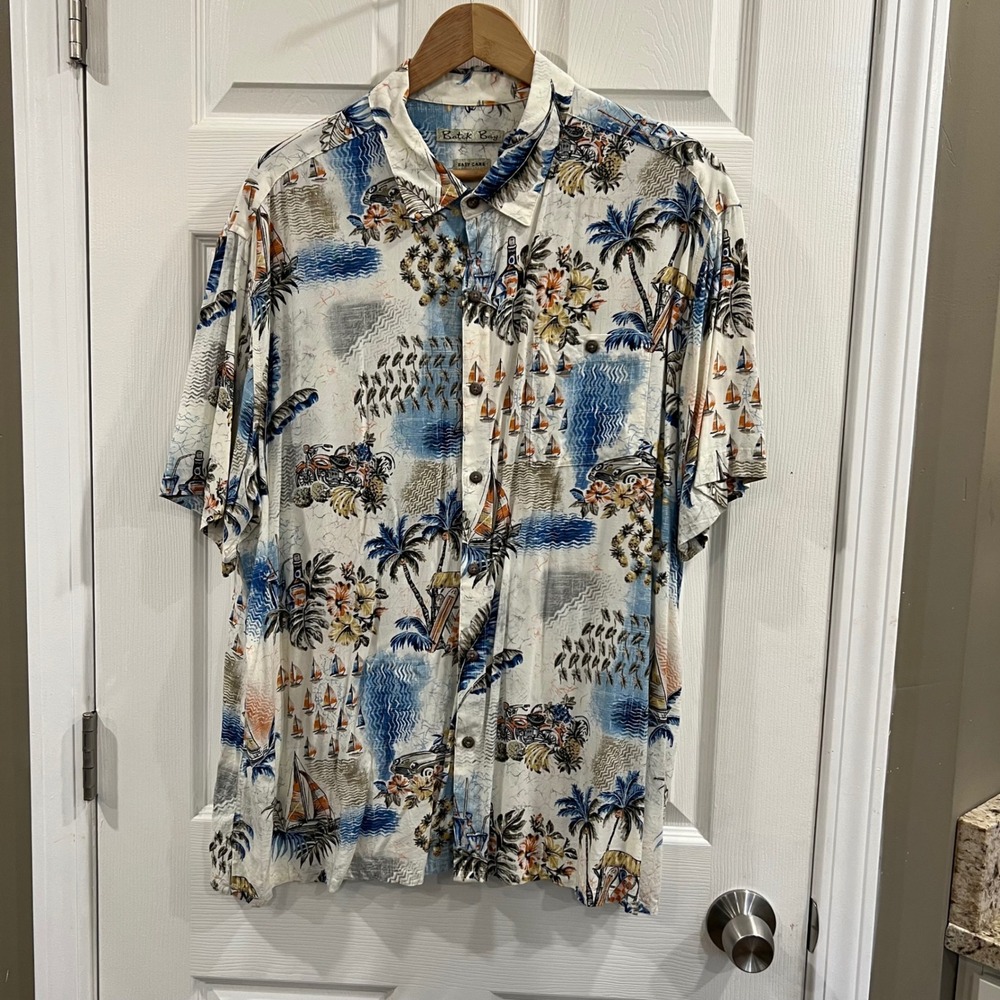 Batik Bay Mens XXL Tropical Island Print Rayon Button Down Shirt Hawaiian Aloha